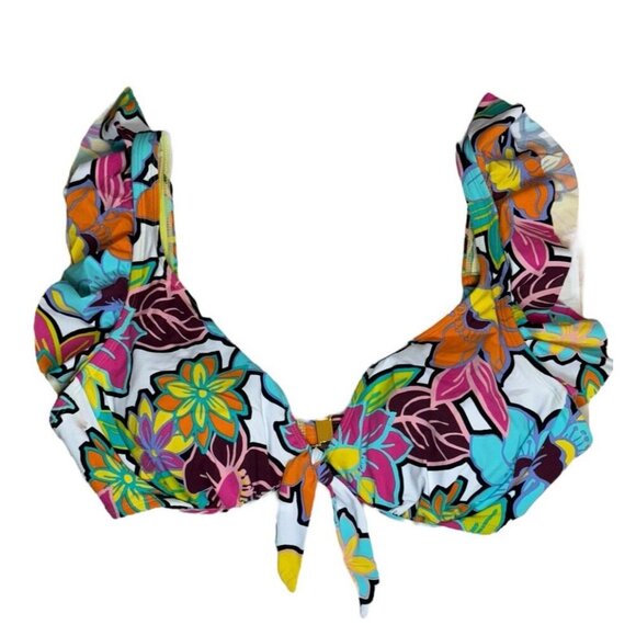 Bleu by Rod Beattie Sz 14 Bikini Top Color Crush Ruffled Tie Front New Retro - Picture 3 of 5